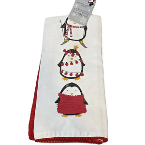 Large 18 inch x 28 inch 3 Piece Penguin Christmas Kitchen Towel Set NWT Cotton
